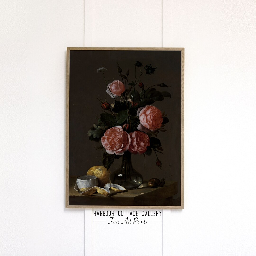 Moody Floral Wall Art Victorian Oil Painting Print Rose Etsy