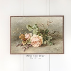 Antique Rose Wall Art, Floral Painting Modern Farmhouse 145PinkRose