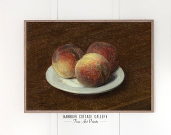 Fruit Painting Print, Country Kitchen Decor, Dark Moody Cottagecore Wall Art | 230 Peaches