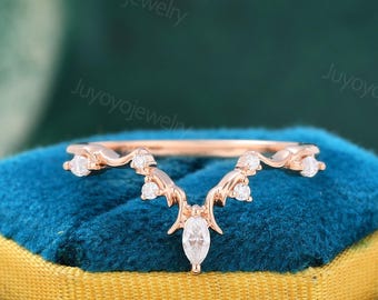 Unieke Moissaniet gebogen trouwring roségouden trouwring vrouw vintage marquise diamanten bijpassende stapelring trouwring verjaardagscadeau