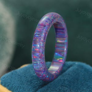 Lab black opal statement wedding ring Full eternity engagement band Art Deco Stacking Birthstone ring promise ring Anniversary gift for her