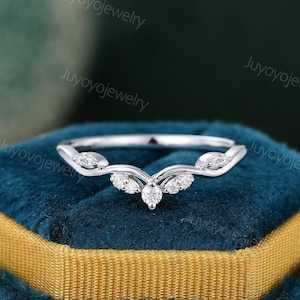 Unique Curved Diamond wedding band Vintage white gold wedding ring diamond dainty bridal ring matching wedding Stacking ring for women