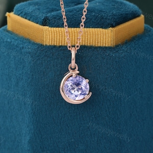 Lavender amethyst necklace Solid rose gold Crescent moon necklace Woman necklace Sun moon pendant Delicate natural pendant Holiday gift