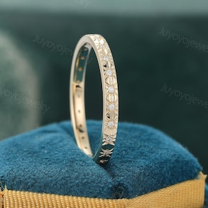 Diamond wedding band Vintage yellow gold wedding band Filigree ring Full eternity diamond matching Stacking ring Anniversary gift for her