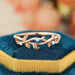 Geschwungener Diamant Ehering Einzigartige Blatt Ring Rosegold Hochzeit Band Frau Ehering Diamant passenden Hochzeit Stapeln Jahrestag Geschenk