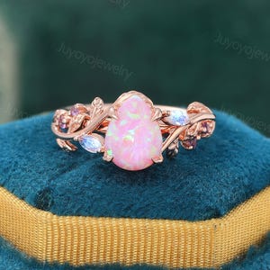 Pear cut Opal engagement ring Vintage Rose gold leaf ring marquise cut moonstone branch ring Art deco Amethyst ring Danity Marriage ring