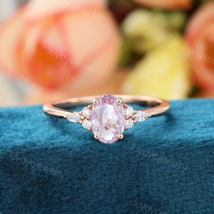 Pink sapphire engagement ring Unique oval sapphire ring rose gold engagement ring woman Diamond ring promise ring Dainty Anniversary ring