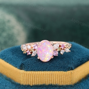 Oval Pink Opal engagement ring rose gold engagement ring marquise cut diamond ring pink Sapphire promise ring Anniversary ring gift for her