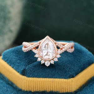 Pear shaped Moissanite engagement ring Vintage Unique rose gold ring twist ring dainty diamond ring art deco promise ring anniversary ring