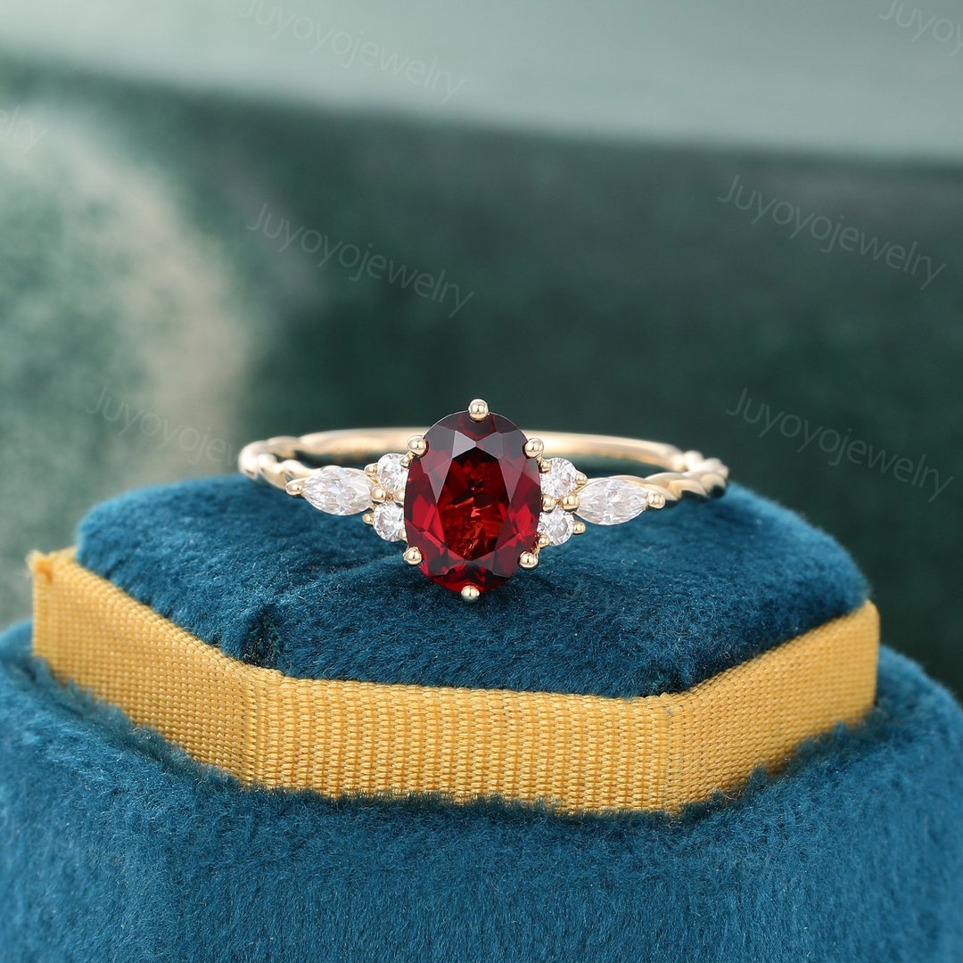 Oval Engagement Ring Unique Yellow Gold 3/4 Eternity Etsy