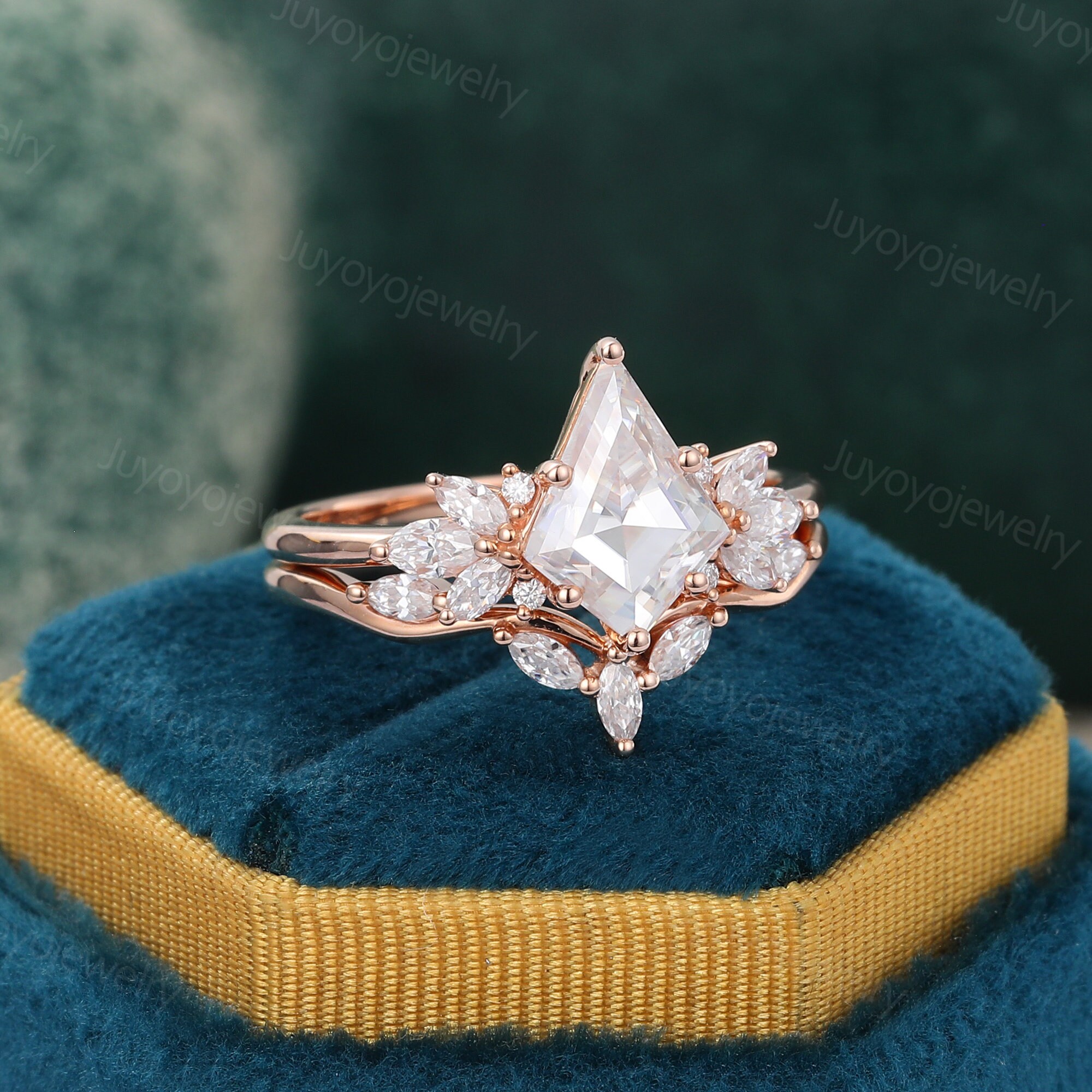 Oval Cut Moissanite Engagement Ring Set Vintage Rose Gold