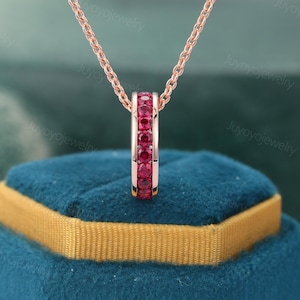 Halo eternity necklace Solid rose gold Lab Ruby pendant Art deco necklace women gift pendant Anniversary Gift for her