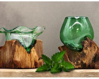 Recyclingglas, Bierflaschen, Holzdeko, Umweltfreundlich, Kunsthandwerk, Handgefertigt, Unikat, Nachhaltigkeit, Indonesische Kunst, Geschenk