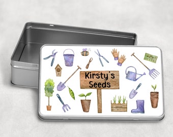 Personalised Seed Tin, Seed Storage Tin, Gardening Gift, Allotment Gift, Personalised Garden Gift, Gardener Gift, Gift for her, Gift for him