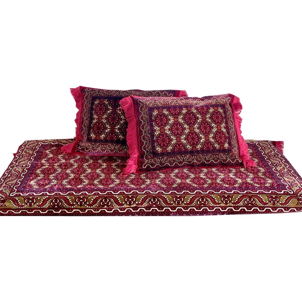 Lot de 1 housse de canapé de sol + 2 taies d'oreillers afghans tohsak, arabe marocain Diwan Majlis Jalsa, cadeau pour un nouveau couple afghan (housse seulement 3 pièces)