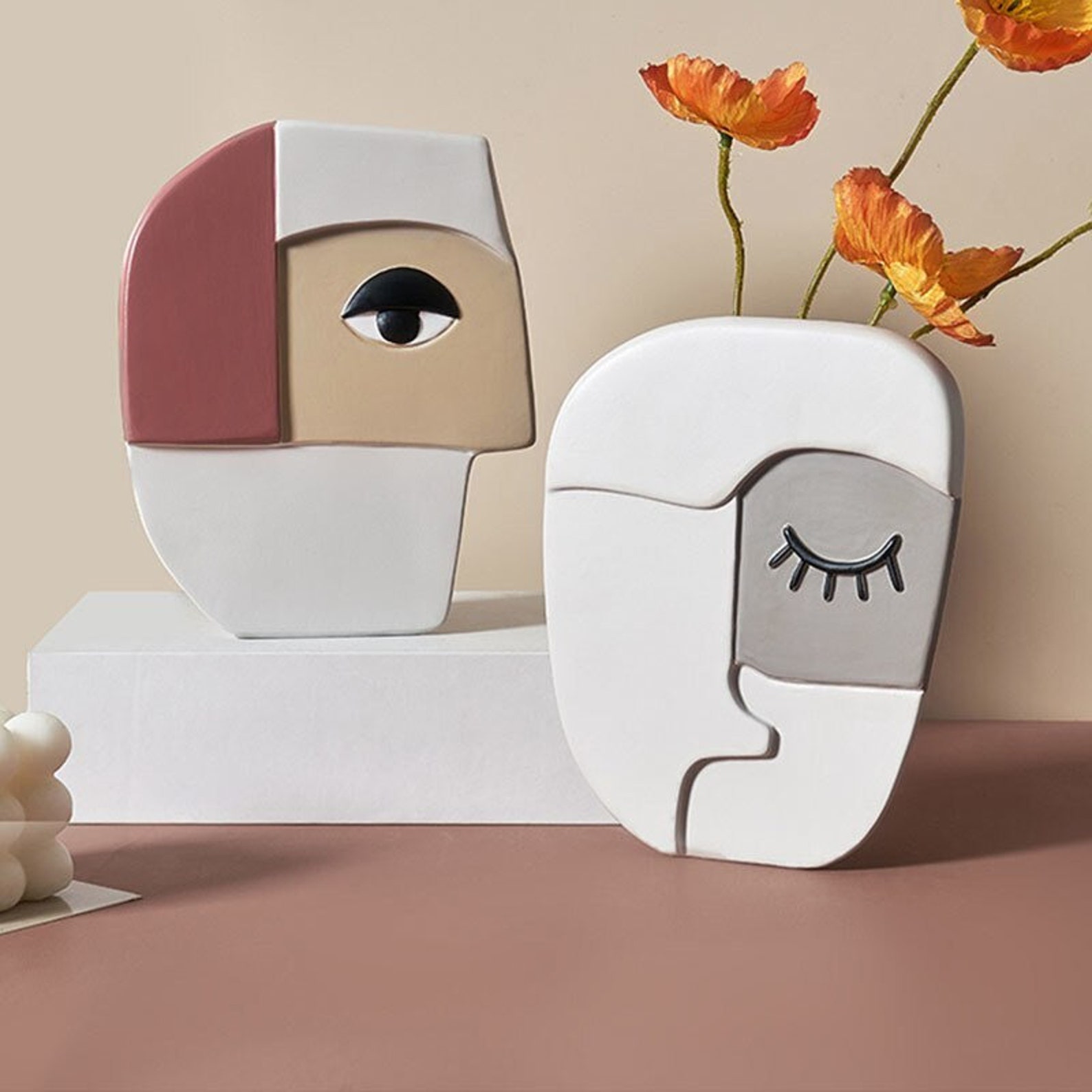 Face Sculpture Vase Head Flower Vase Modern Plant Holder Etsy