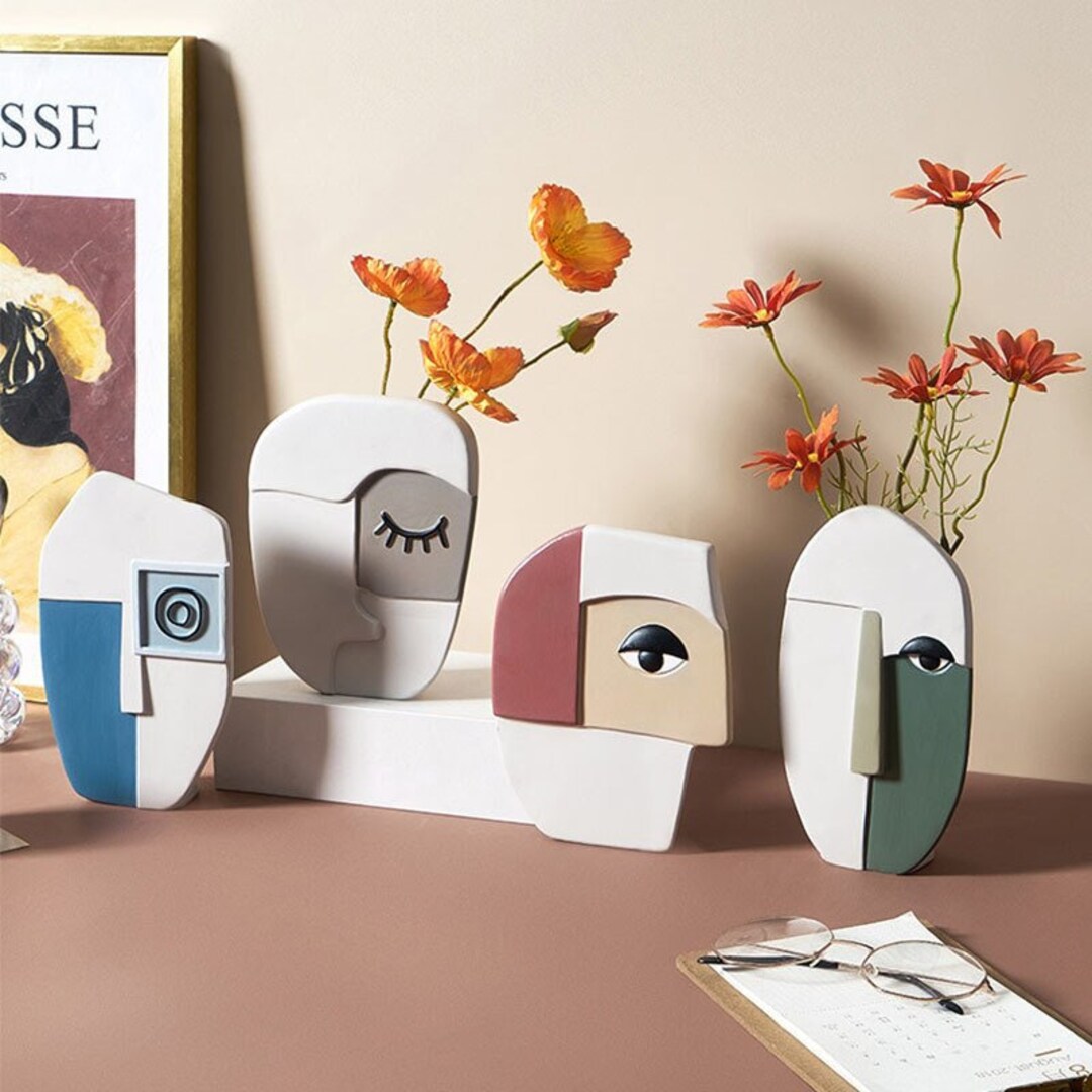 Face Sculpture Vase Head Flower Vase Modern Plant Holder Etsy