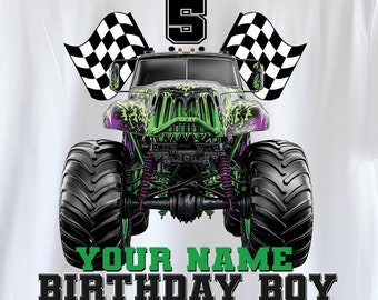 Editable Name and Age Monster Truck Birthday boy | Personalized Monster Truck Name and Age Shirt For Birthday | Commercial use