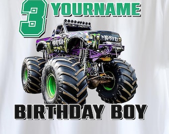 Editable Name and Age Monster Truck Birthday | Personalized Monster Truck Name and Age Shirt For Birthday | Monster Truck Birthday boy PNG