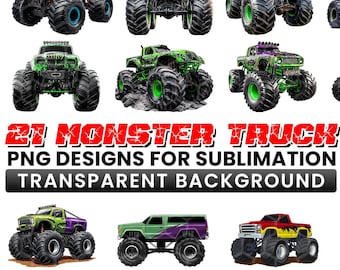 21 Designs Monster Truck PNG Bundle High Definition | Grave Digger Monster Truck png | Monster Truck Birthday Boy PNG for sublimation