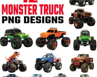 12 disegni Monster Truck PNG per sublimazione / Grave Digger Monster Truck Disegni ad alta definizione per t-shirt, tazze, felpe con cappuccio, giacche