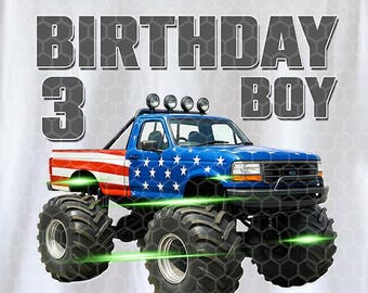 Aniversariante de Monster Truck com Idade Personalizada PNG para Sublimação | Monster Truck com Idade Personalizada PNG de Alta Qualidade | Monster Truck de Aniversário PNG