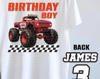 Diseño PNG de cumpleaños de Monster Truck con nombre y edad editables para sublimación / Diseño personalizado de nombre y edad de Monster Truck en alta definición