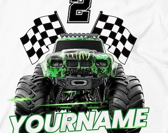 Editable Name and Age Monster Truck Birthday | Personalized Monster Truck Birthday Name and Age Shirt For Birthday | 2nd Birthday boy design