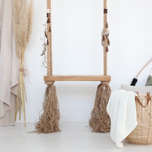 Double boho wooden swing