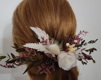 Preserved Flower Hair Comb For Wedding, Rustic Bridal Hair Clip, Boho Bridal Hair Pins, Dried Flower Comb,