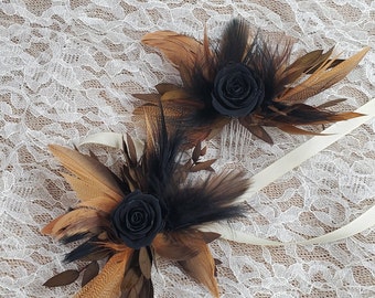 Preserved Rose Corsage, Hair Comb,  Boho Dried Flower Corsage, Black Rose, Wrist Corsage, Wedding Prom Wristlet