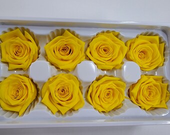 8 Pcs Dried Yellow Roses, Friendship, Joy And Caring - Beautiful Sun-Colored Roses Convey Warmth, Delight, Gladness, Preserved Flower - 8oz