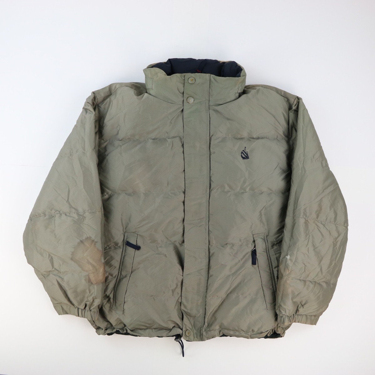Nautica Coat Reversible Jacket 2in1 Retro 90s Forest Green Navy Size Large
