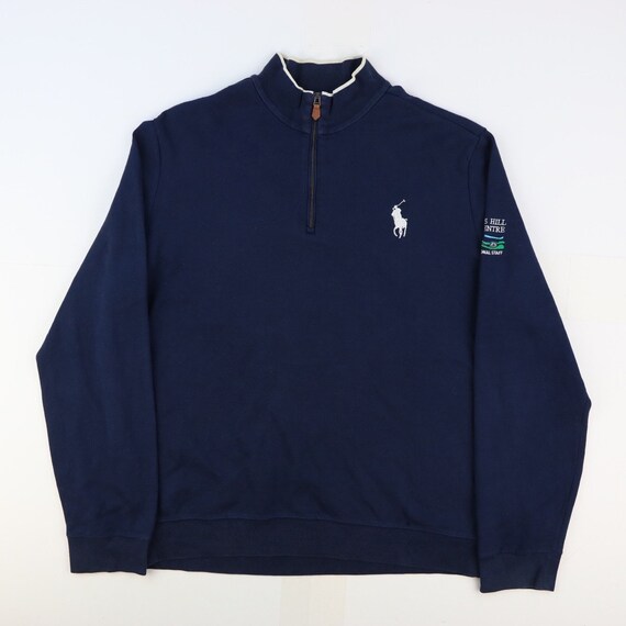 DreamVintageWorld Ralph Lauren Quarter Zip Vintage Zip Jumper Retro Classic Navy Blue XXL