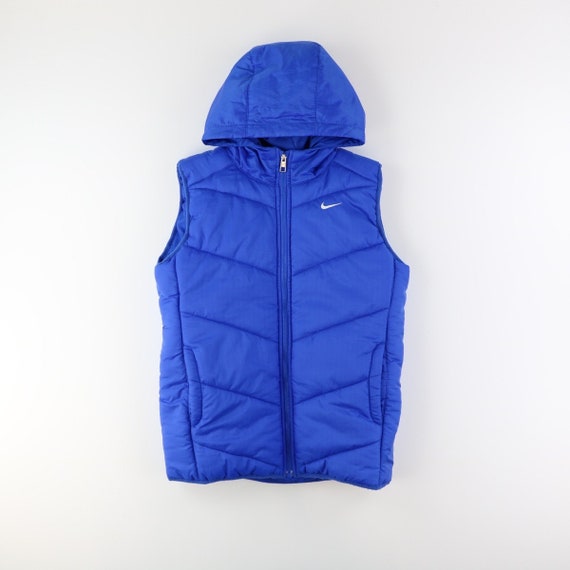 Nike Gilet 90s Puffer Waistcoat Hooded Blue Size Small Label Kids M Fits Small