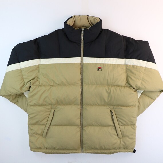 Fila Jacket 90s Coat Vintage Puffer Jacket Embroidered Logo Dark Khaki Size (XL)