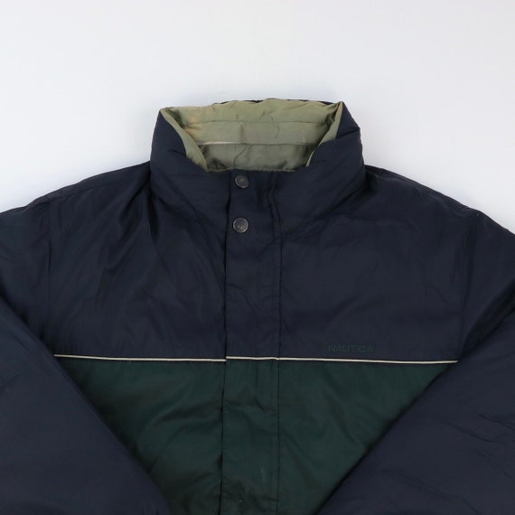 Nautica Coat Reversible Jacket 2in1 Retro 90s Forest Green Navy Size Large