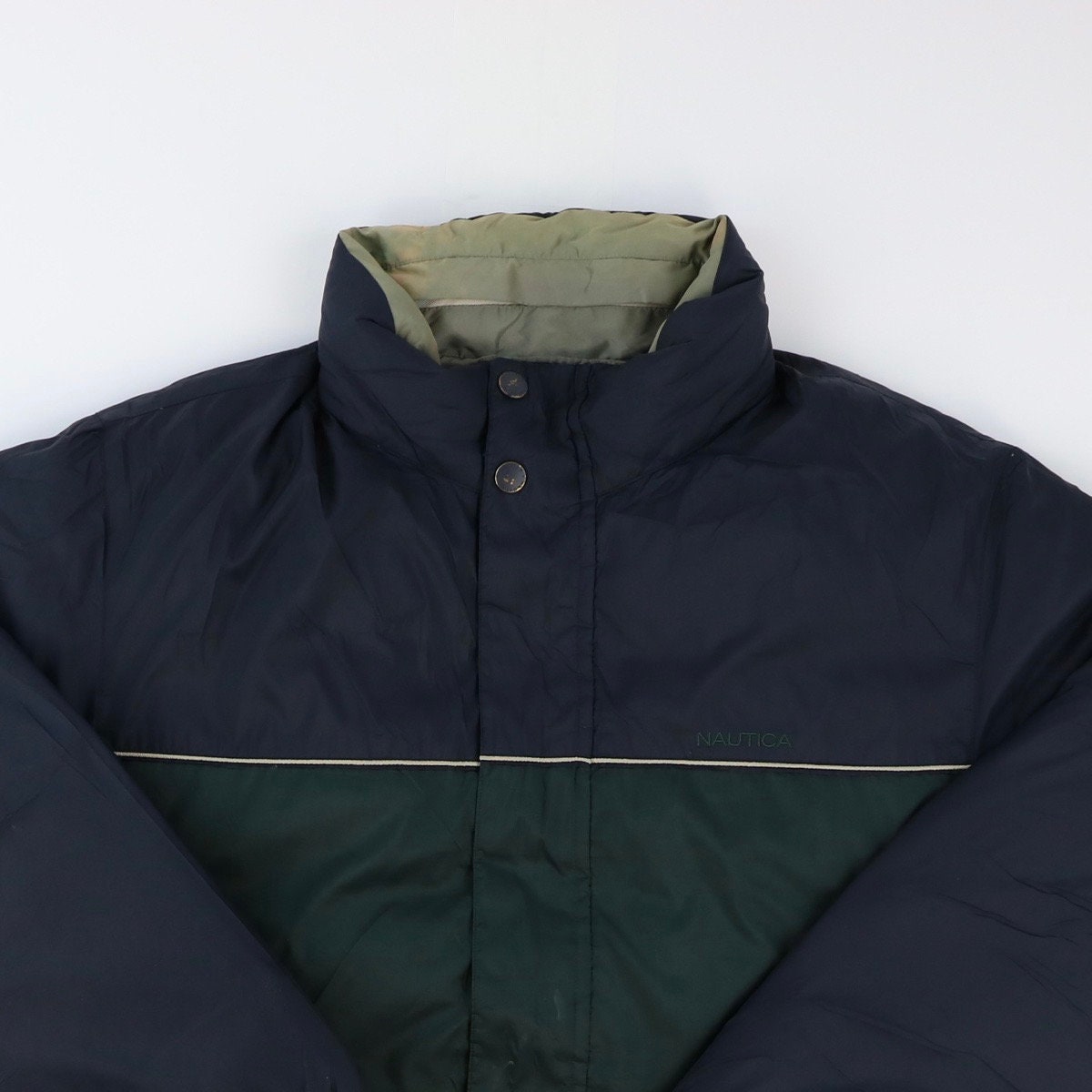 Nautica Coat Reversible Jacket 2in1 Retro 90s Forest Green Navy Size Large
