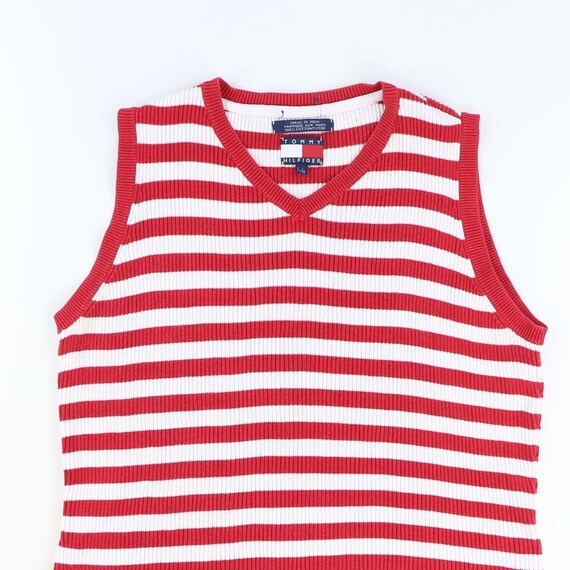 DreamVintageWorld Tommy Hilfiger Sweater Vest Striped Top Red and White Size Womens Large