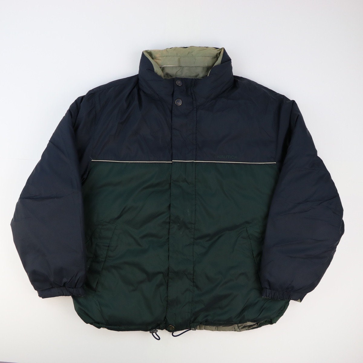 Nautica Coat Reversible Jacket 2in1 Retro 90s Forest Green Navy Size Large