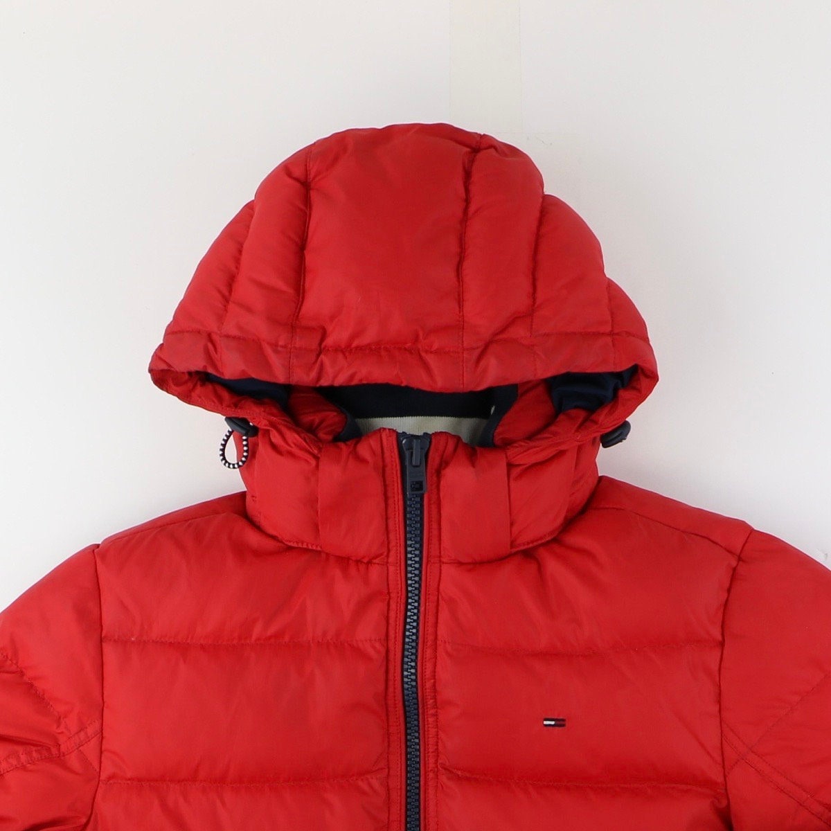 Tommy Hilfiger Denim Down Puffer Jacket Detachable Hood in Red