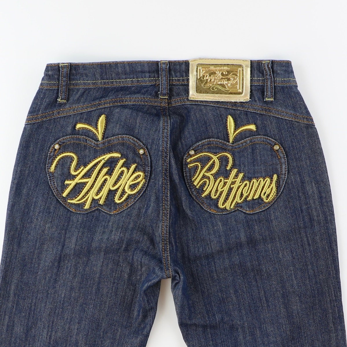 Apple Bottom Jeans Vintage Trousers Blue Denim Embroidered Straight Leg 