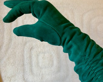 HOT ! Emerald Green Satin Gloves Green Satin Dress With Gloves Green Formal Dress  With Gloves