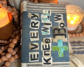 Patchwork Cotton Canvas Bible Cover – Boho Christian Study Accessory, Repurposed Fabric