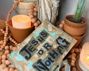 Patchwork Cotton Canvas Journal Cover – Boho Jesus or Nothing Style (A5 Journal Included)