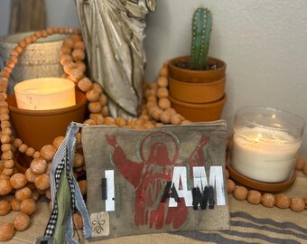 I AM Jesus Canvas Pouch – Bible Study Accessory, Hand Dyed Fabric Zip Bag