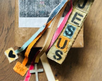 Handmade Jesus Wood Cross Bible Bookmark – Multi Ribbon Boho Study Accessory