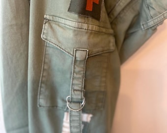 Hand Painted Cargo Pants, Army Green, One-of-a-Kind Statement Wearable Art
