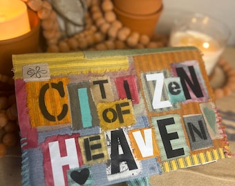 Patchwork Bible Cover – "Citizen of Heaven" Boho Christian Study Accessory