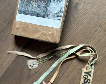 Handmade Yeshua Cross Bible Bookmark – Boho Study Accessory with Ribbons, Leather, Wood Patina